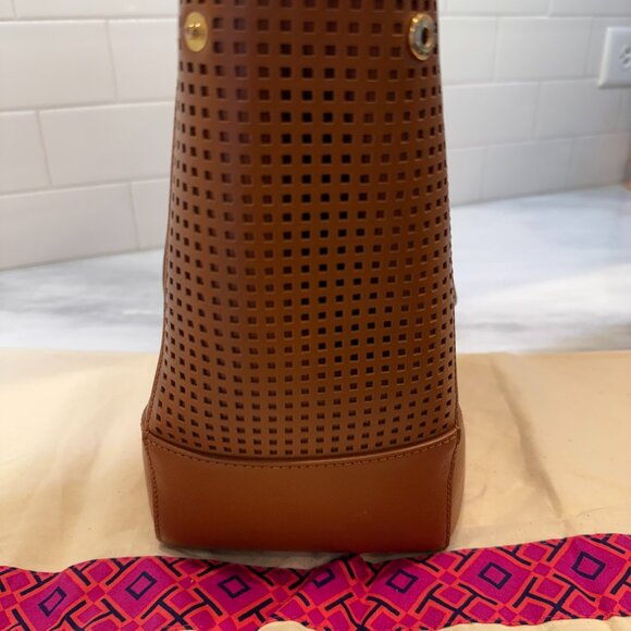 Tory Burch Robinson Perforated Tote Double Zip Tote (Long Strap Not Included) - Picture 6 of 10